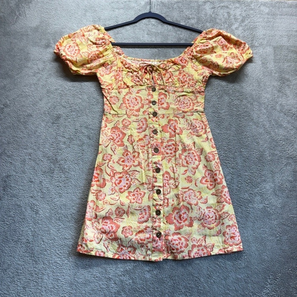 Billabong Wrangler Dress Womens Small Yellow Far & Away Mini Dress Floral Boho
